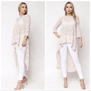 NEW High Low Taupe Cream Lace Top